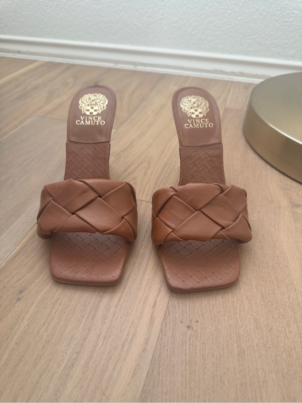 Vince Camuto Cognac Braided Leather Slide Mules